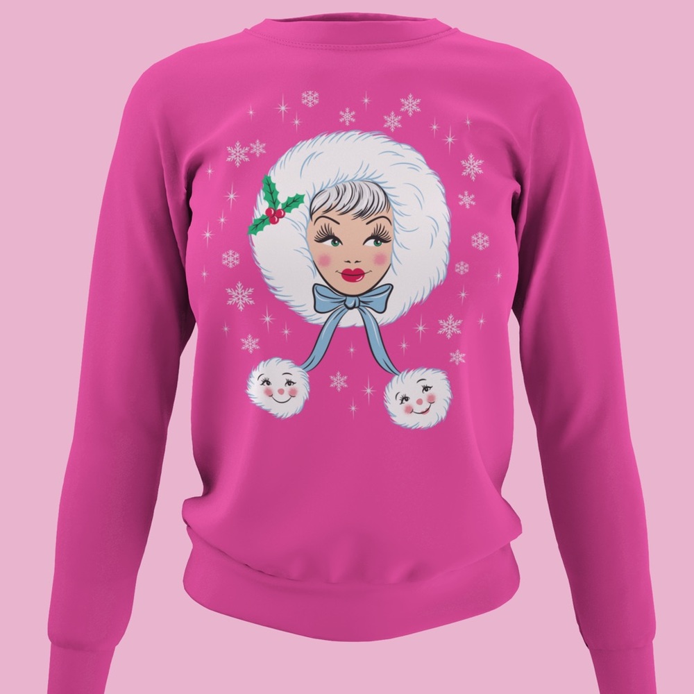 PEPPERMINT DOLL HOLIDAY SUGAR PLUM PINK KITSCHMAS SWEATSHIRT CREWNECK RETRO XL
